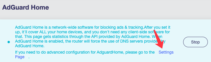 Adguard Settings Page Link